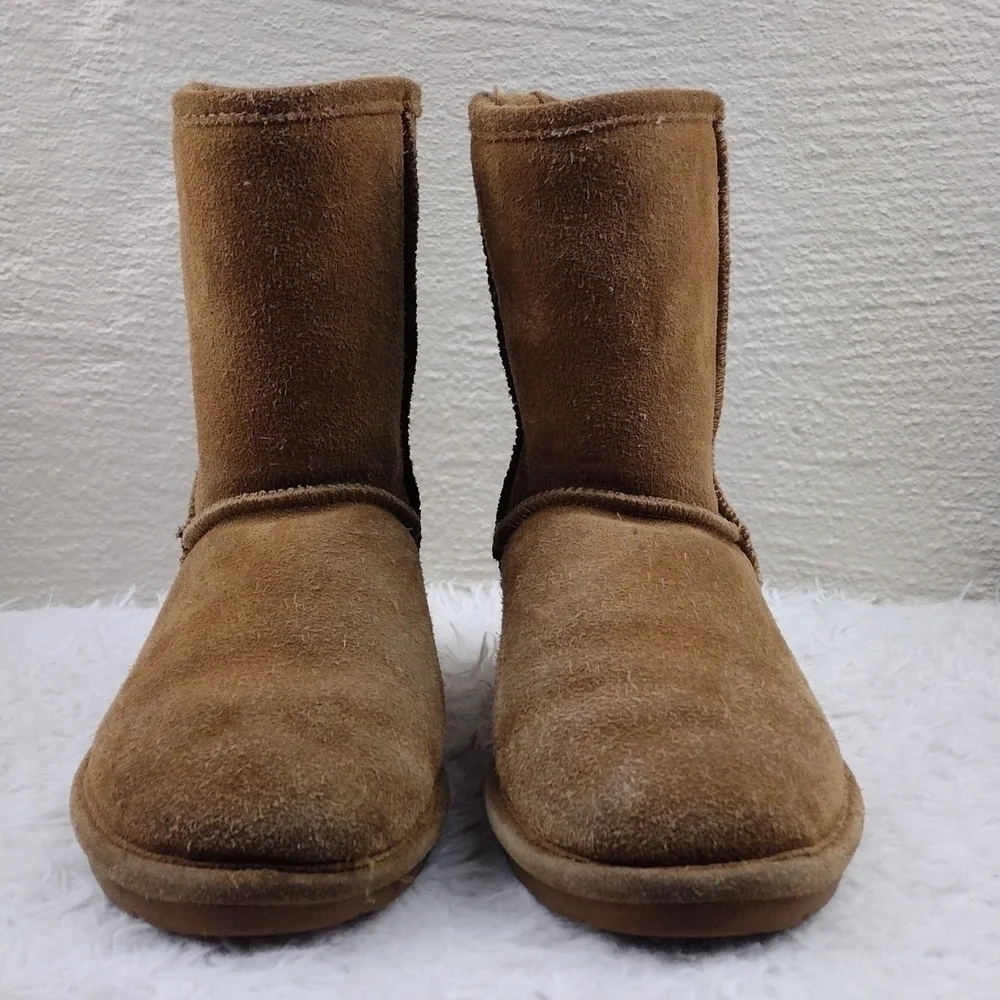 BEARPAW Emma Tan Suede Leather Wool Lining Mid Calf Slip On Boots